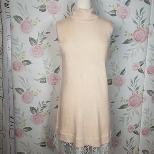 NEW Soft Pink Knit Turtleneck Sleeveless Dress womens XL Lace Feminine